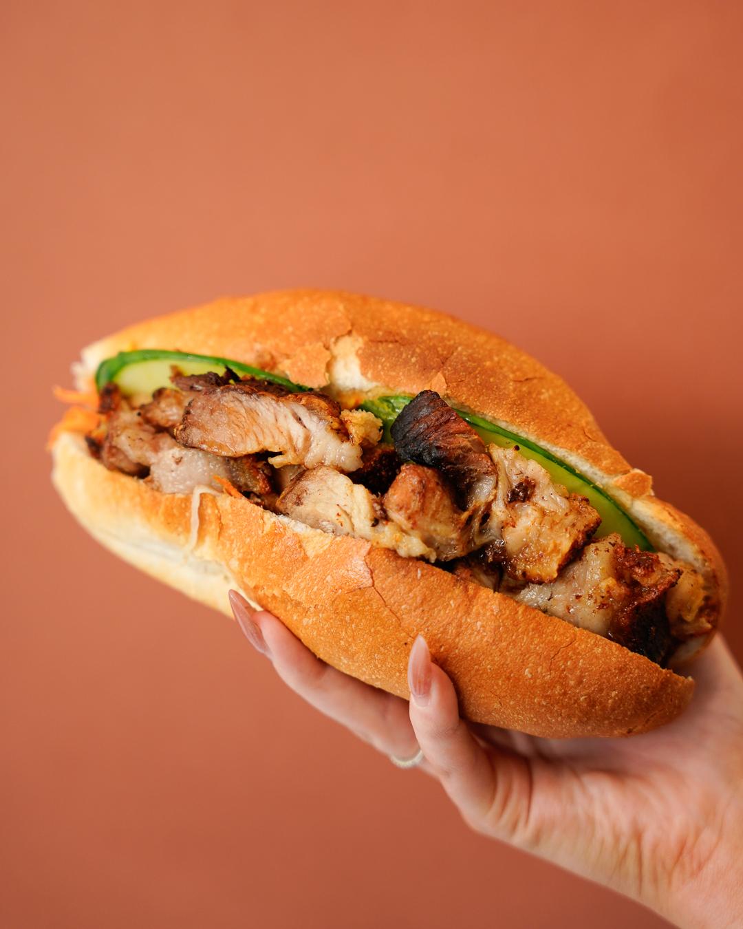 Crispy pork banh mi at Yumrolls
