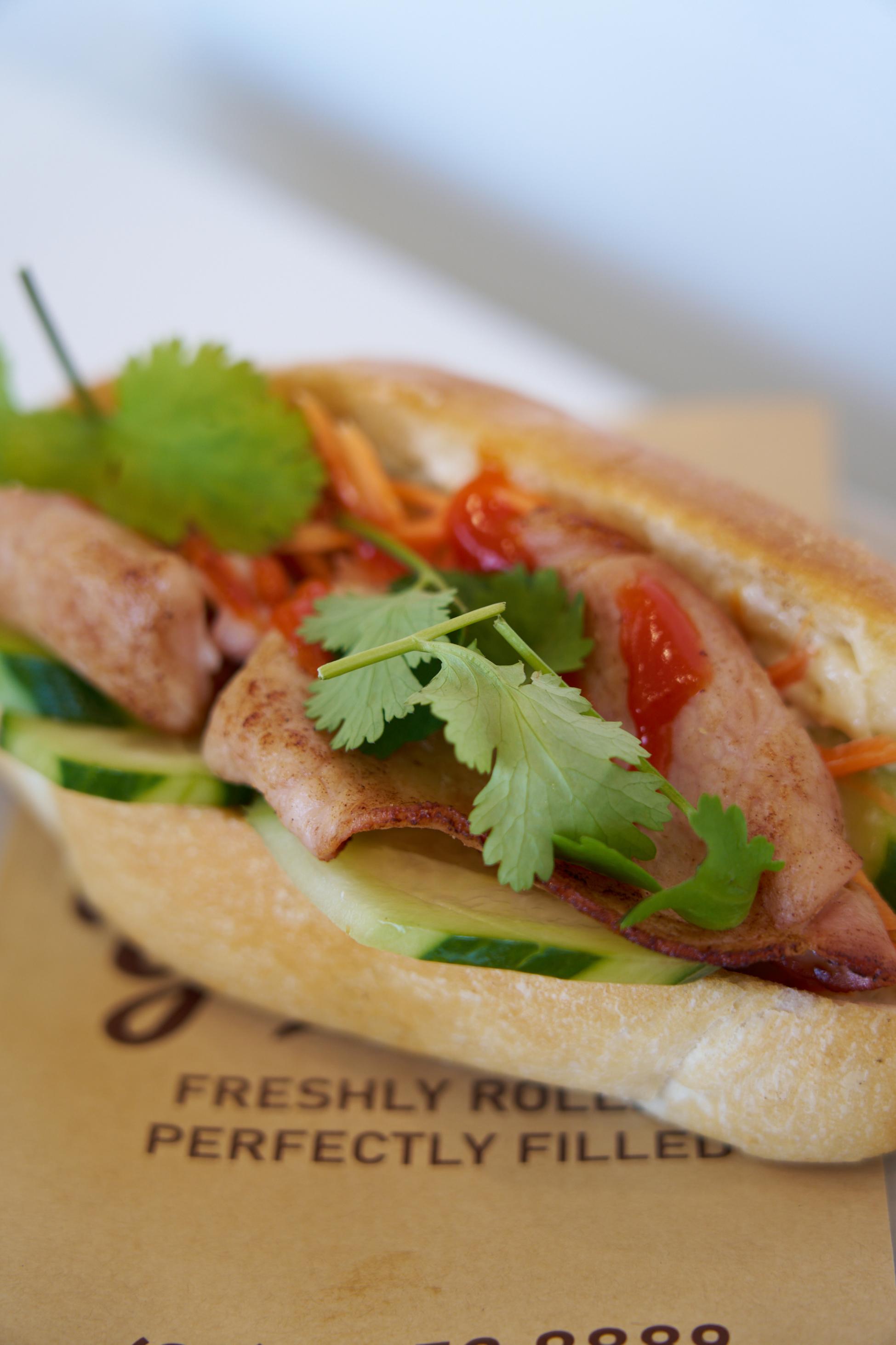 Crispy pork banh mi at Yumrolls